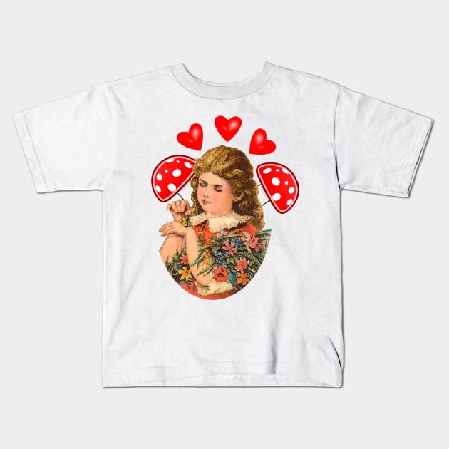 The little girl with the magic mushrooms Kids T-Shirt by Marccelus